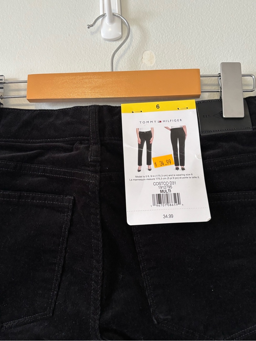 New - Tommy Hilfiger Black Corduroy Men's Pants - Picture 4 of 7
